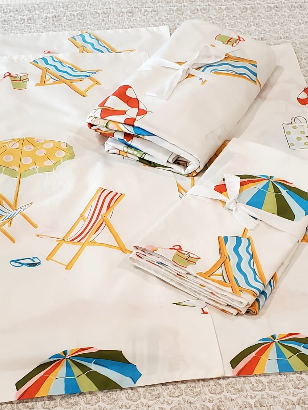 Company Store Whimsy Beach Motiff Org. Cotton Percale 7 Pc. King Bedding Set - Picture 3 of 14